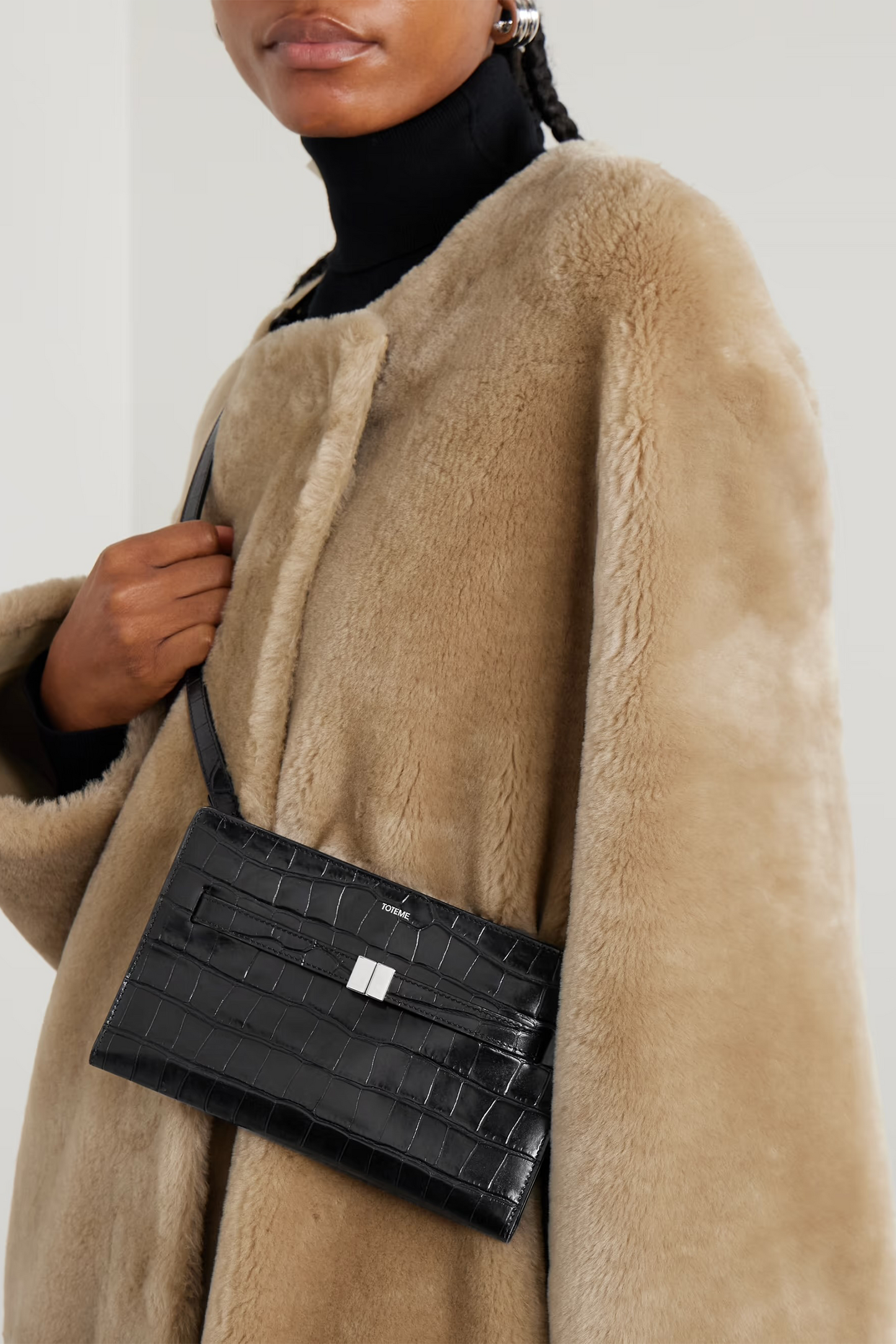 Belted Croc-effect Leather Shoulder Bag