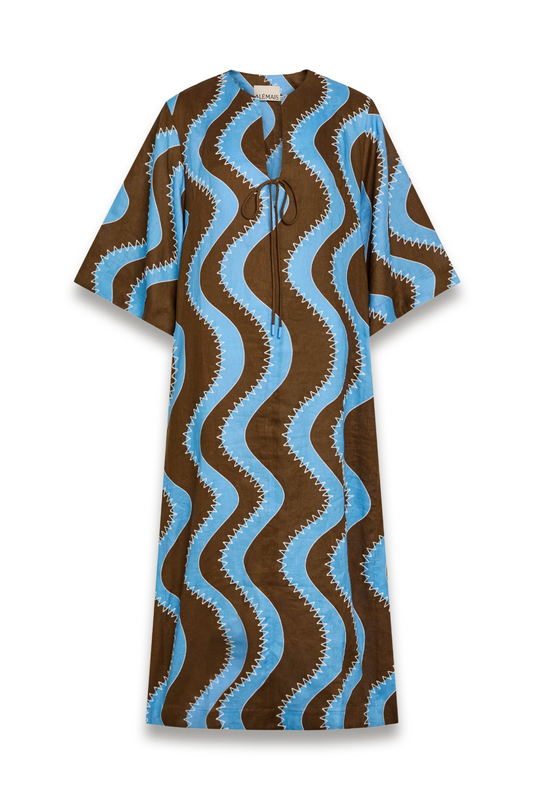 Frankie wavy-print linen midi dress