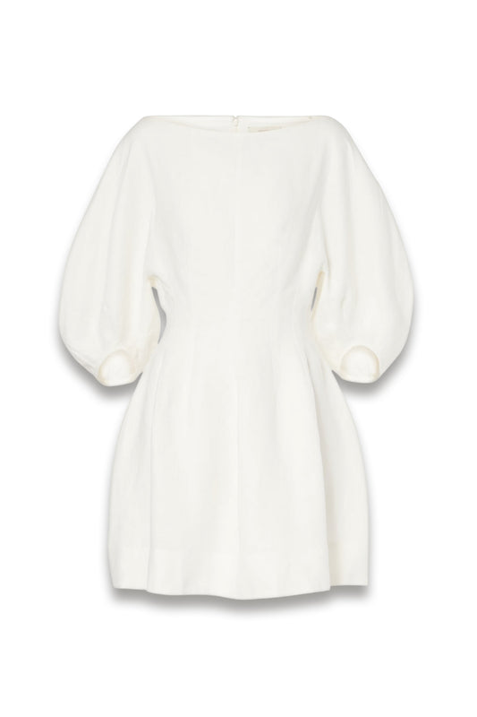 Puff-Sleeve Linen Minidress