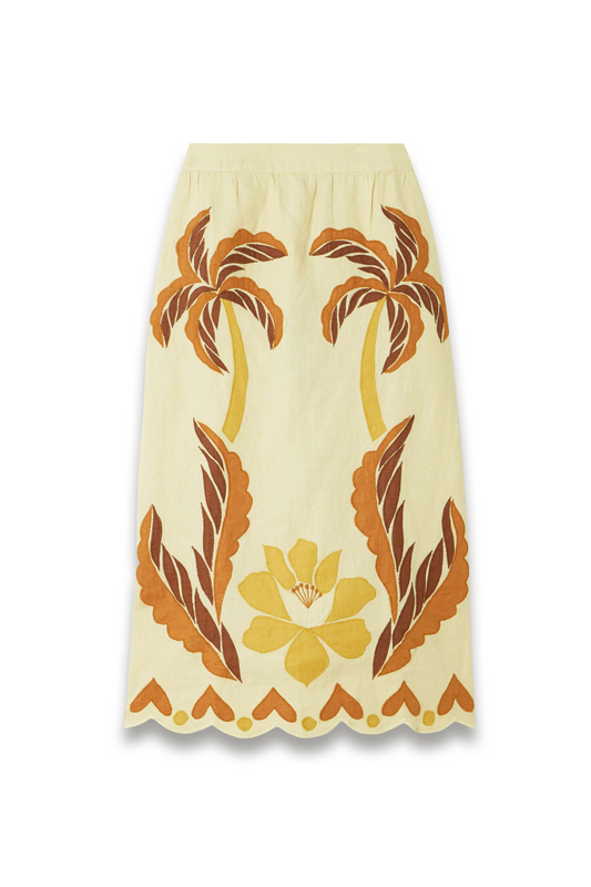 Summer Scalloped Appliquéd Linen Skirt