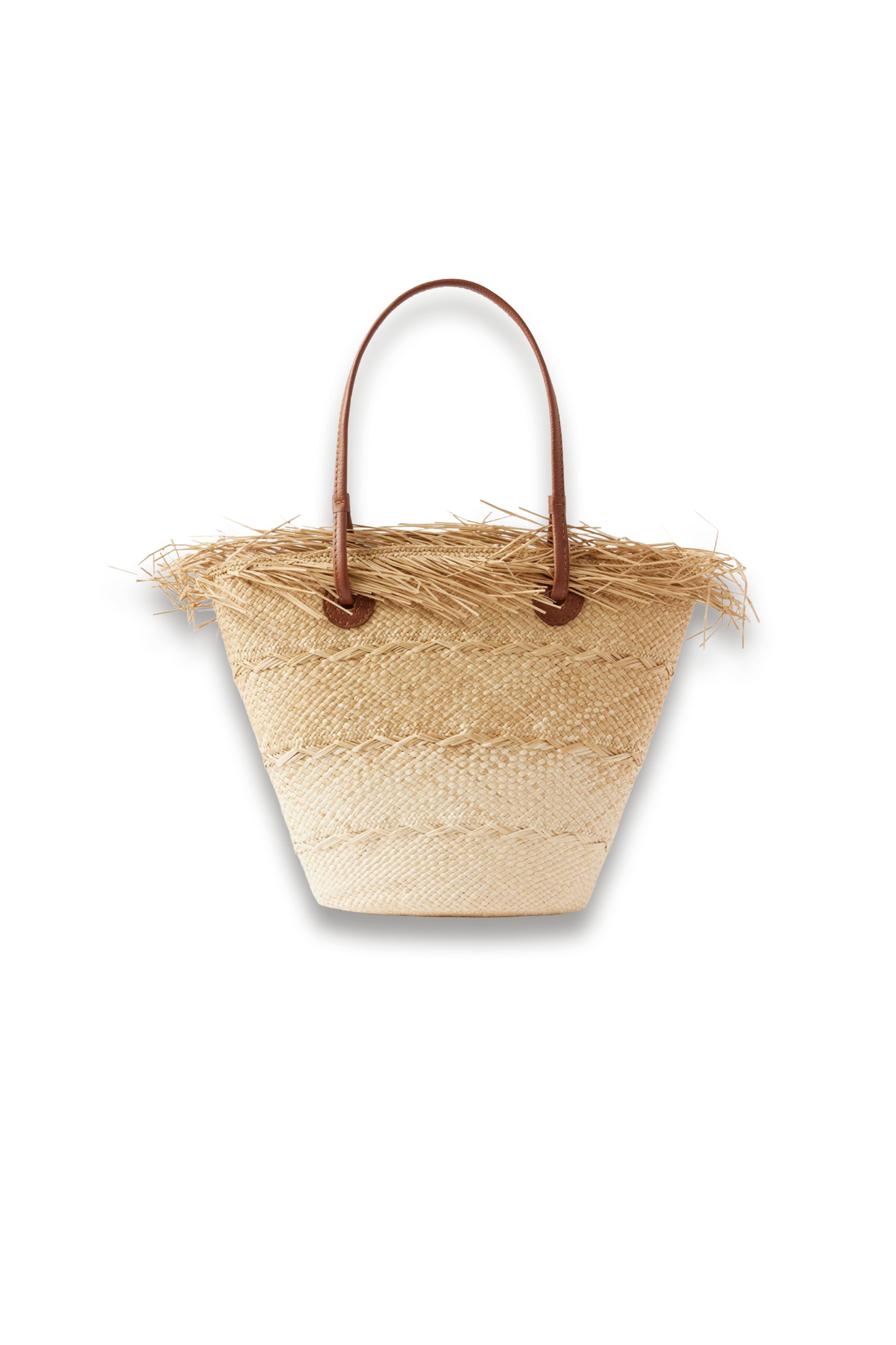 Leather-trimmed Frayed Ombré Straw Tote