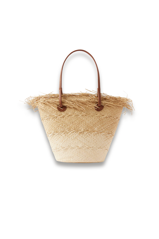 Leather-trimmed Frayed Ombré Straw Tote