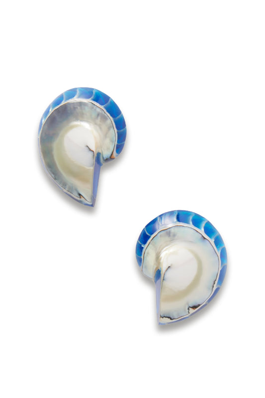 Exclusive rhodium-plated, shell and resin earrings