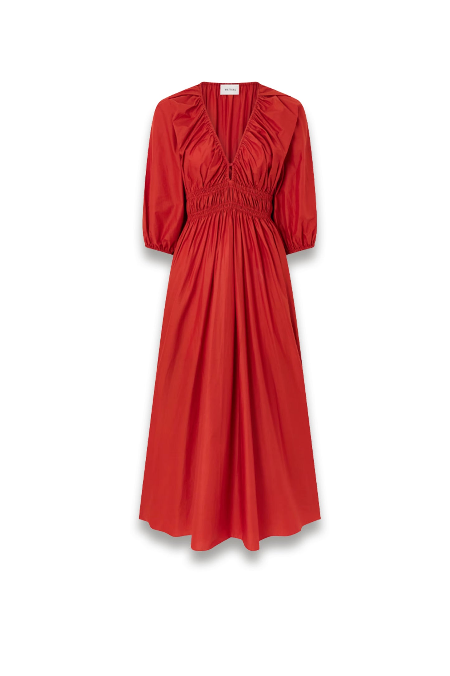 Shirred organic cotton-poplin maxi dress