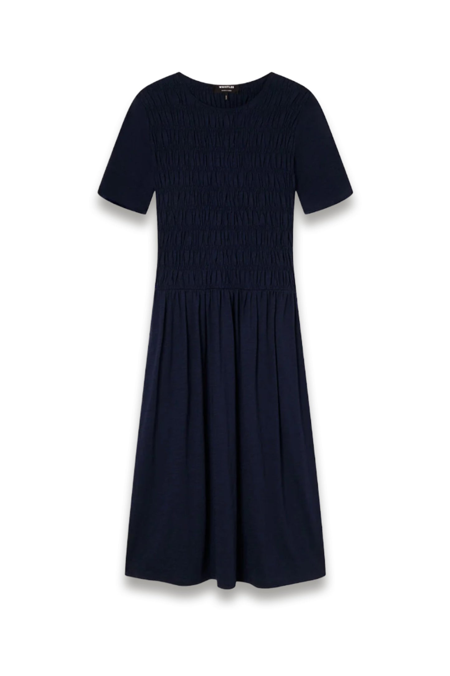 Navy Jersey Shirred Midi Dress