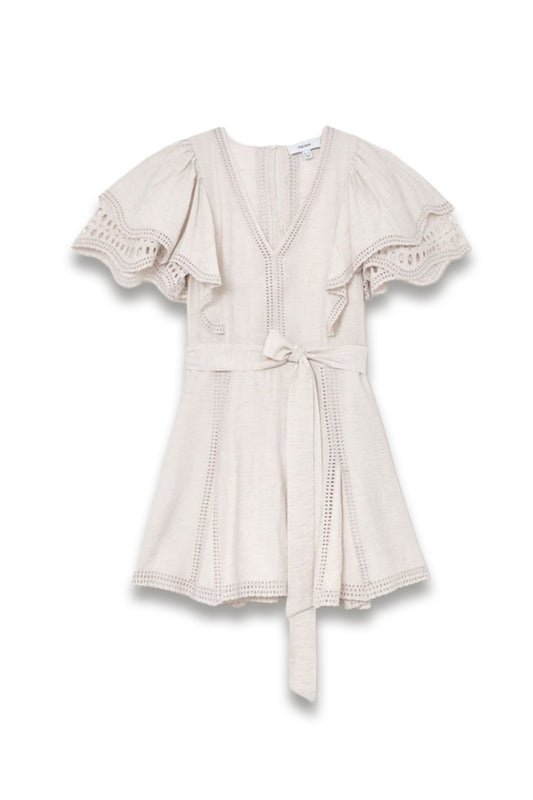 Broderie Anglaise Belted Flippy Dress in Cream