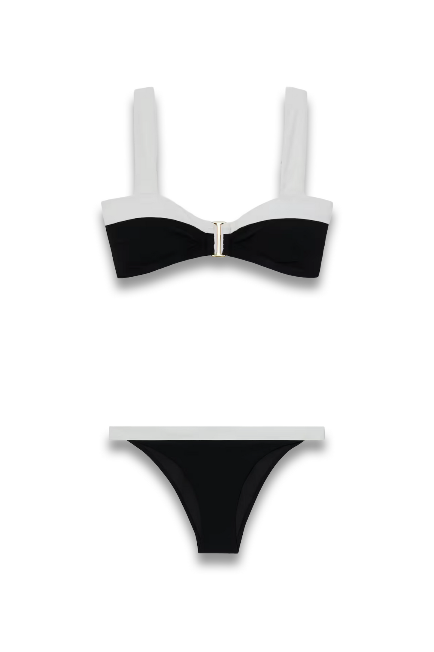 Colour-Block Bikini Top and Bottoms in Black/Ivory