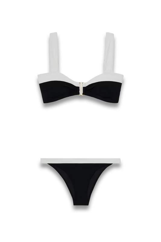 Colour-Block Bikini Top and Bottoms in Black/Ivory
