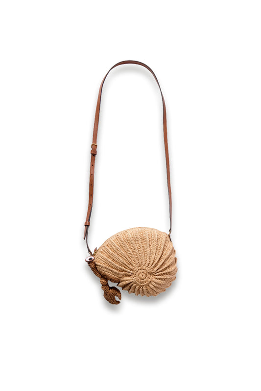 Hermit Crab leather-trimmed raffia shoulder bag