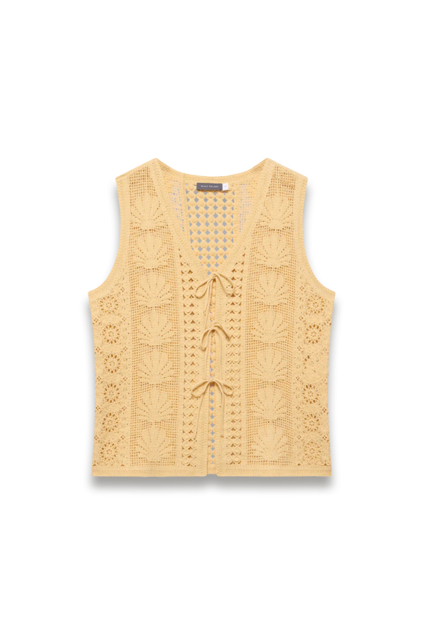 Yellow Crochet Shell Tie Front Top