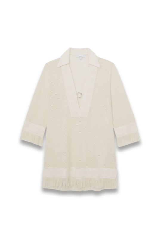 Fabienne Crochet Fringe-Trim Beach Dress in Ivory