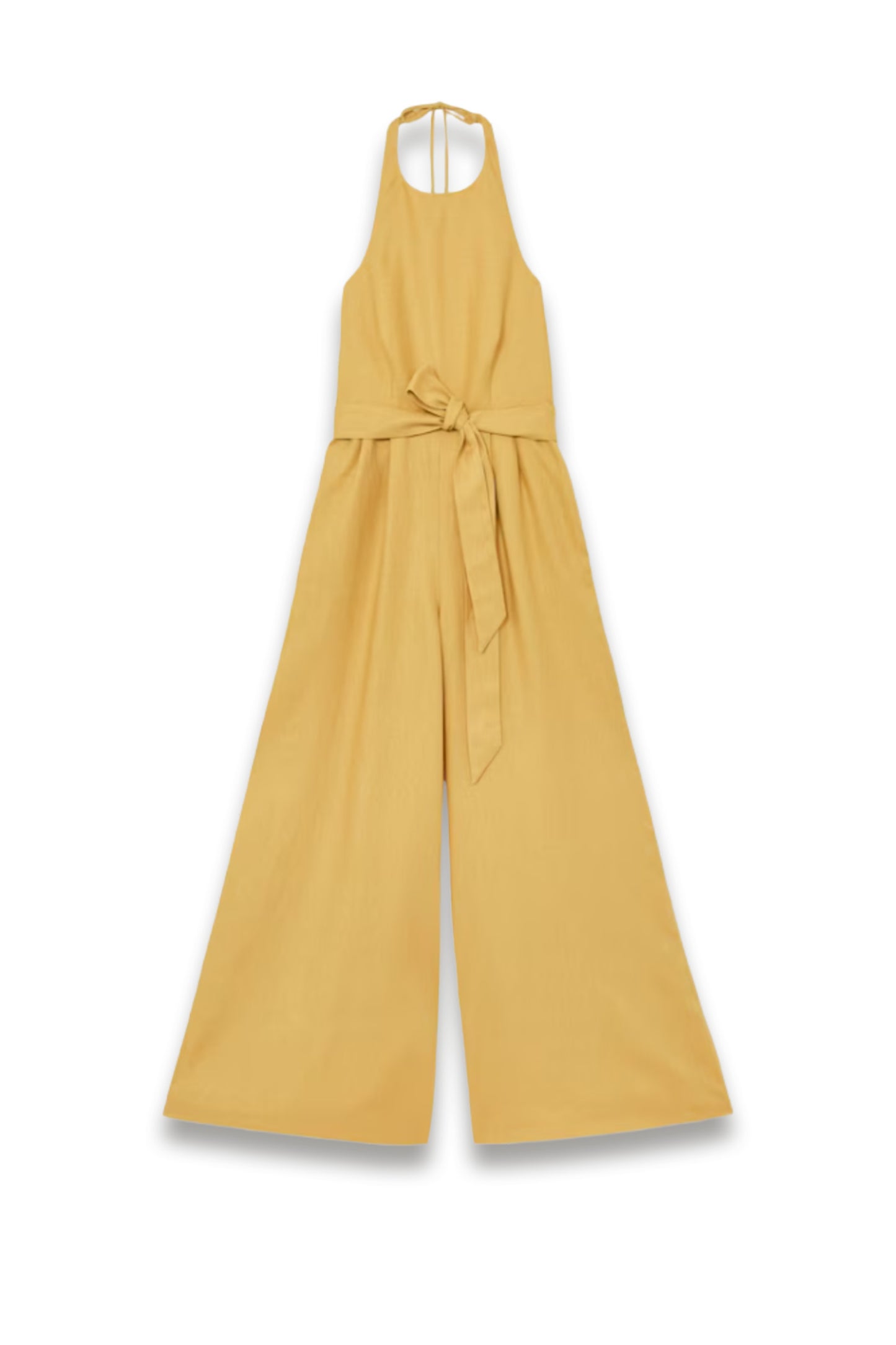 Linen Open-back Wide-leg Jumpsuit in Yellow