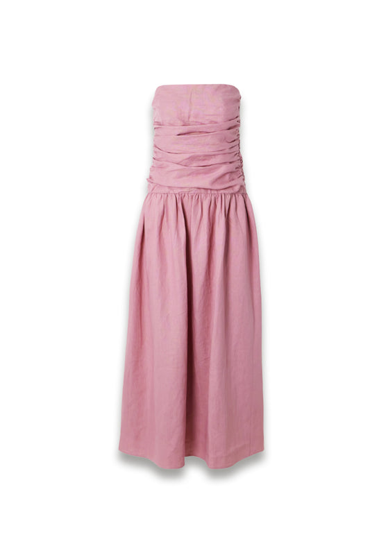 Sacha ruched pleated linen maxi dress