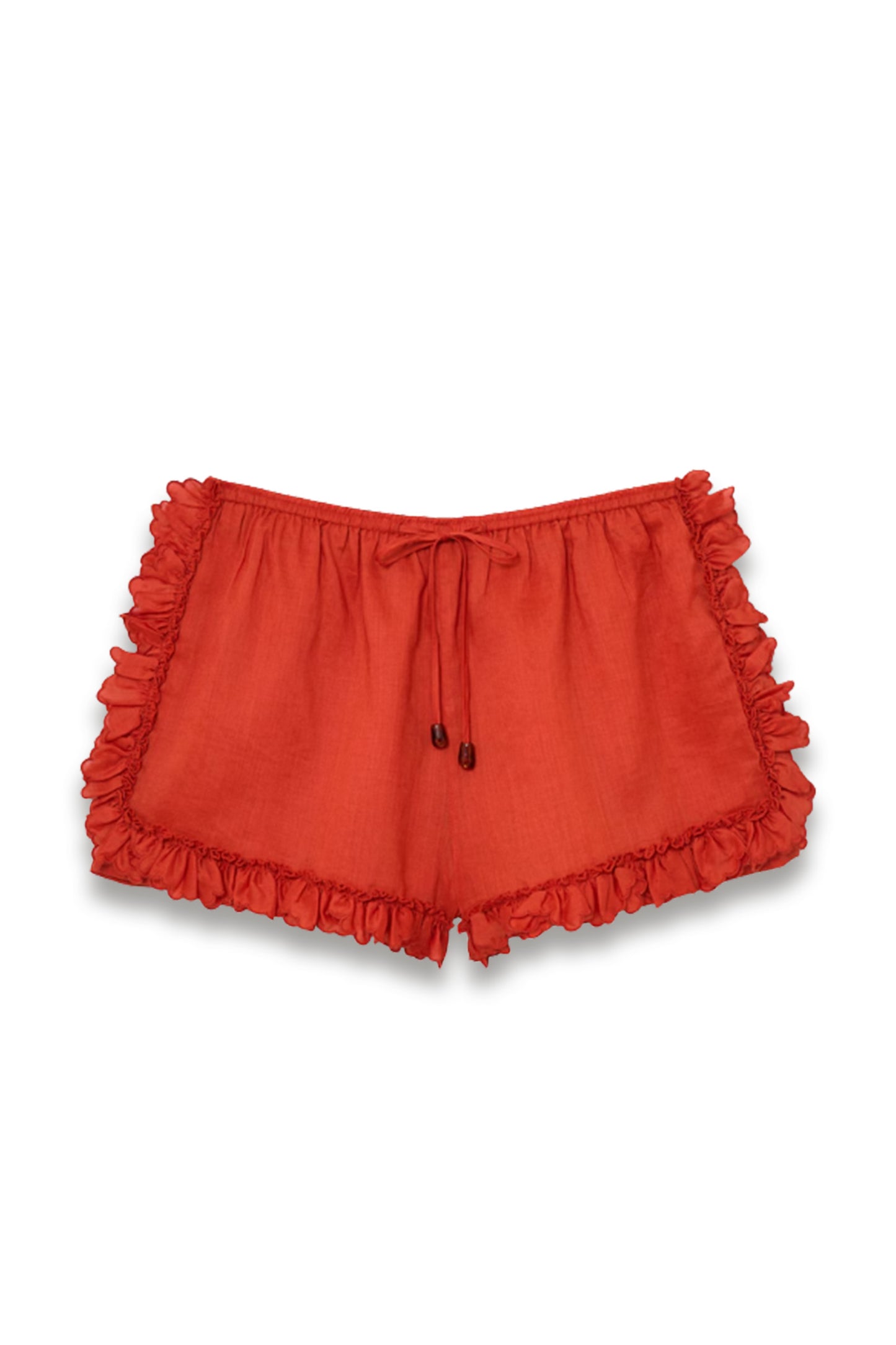 Brook Ruffle-Trim Drawstring Shorts in Orange