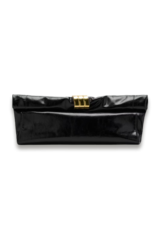 Leather Clutch Bag With Metallic Appliqué