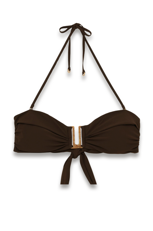Removable-strap Bandeau Bikini Top in Chocolate