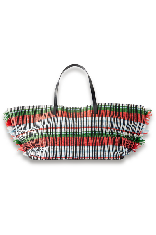 + Da Adolfo Christos Raffia Checked Fringed Tote
