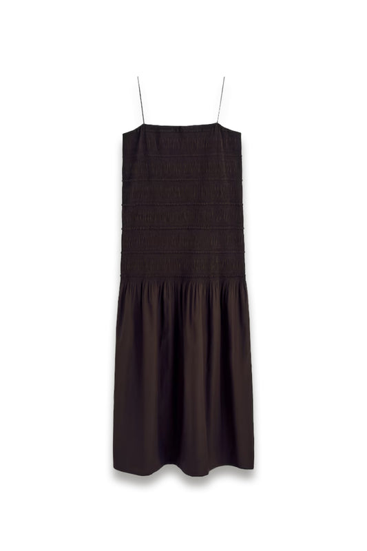 Ruched Dropped-waist Poplin Midi Dress