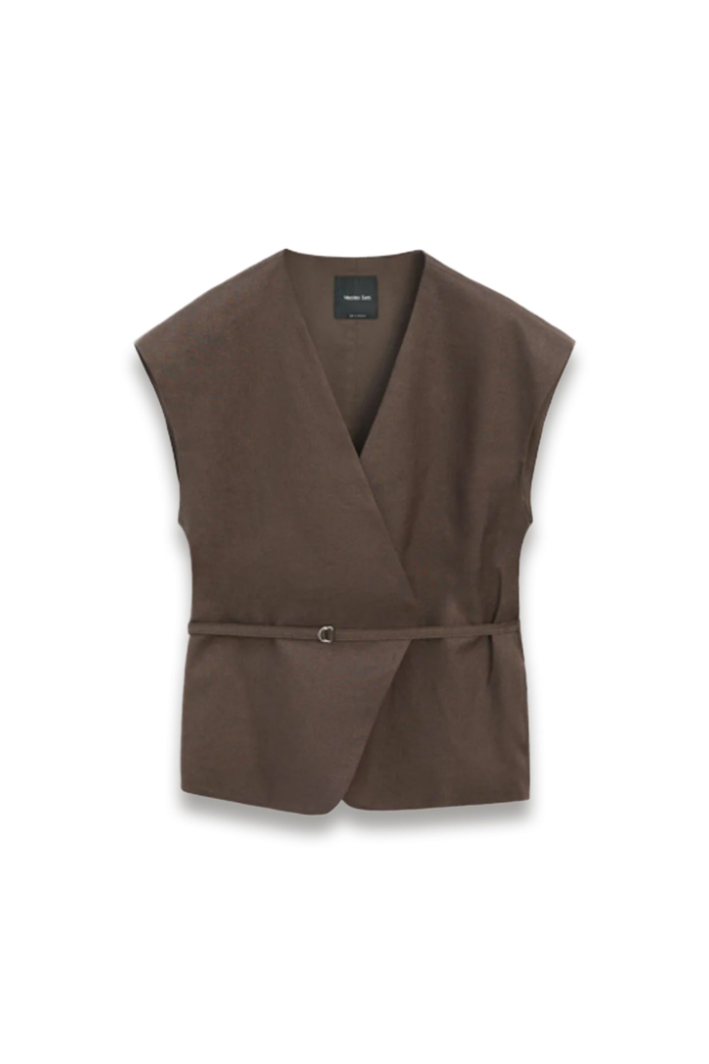 Linen Blend Waistcoat with Wrap Neckline