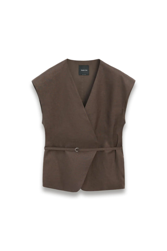 Linen Blend Waistcoat with Wrap Neckline