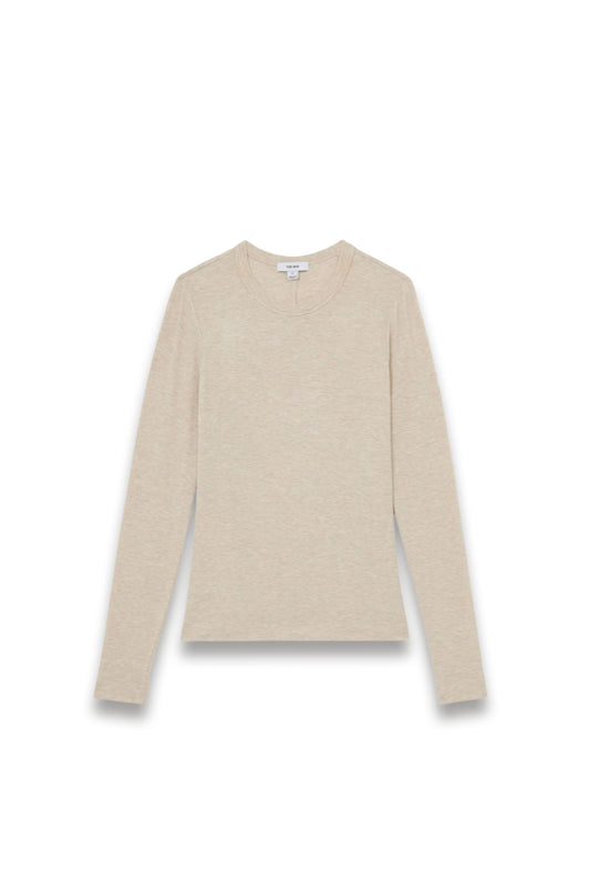 Jersey Crew-Neck Long-Sleeve Top in Neutral Marl