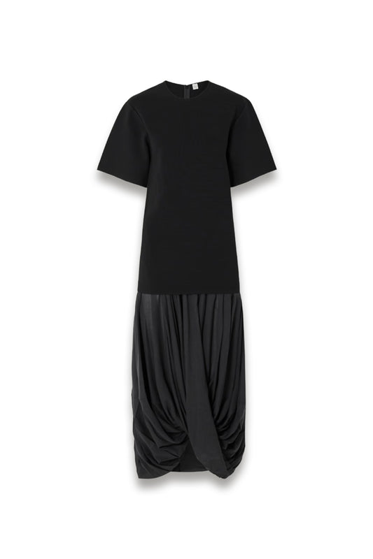 Cocoon Draped Voile-paneled Knitted Midi Dress