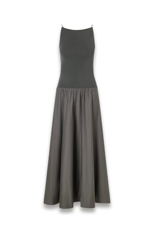 Ribbed Jersey and Cotton-blend Poplin Midi Dress