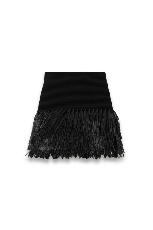 Agave Fringed Raffia-trimmed Ribbed-knit Mini Skirt