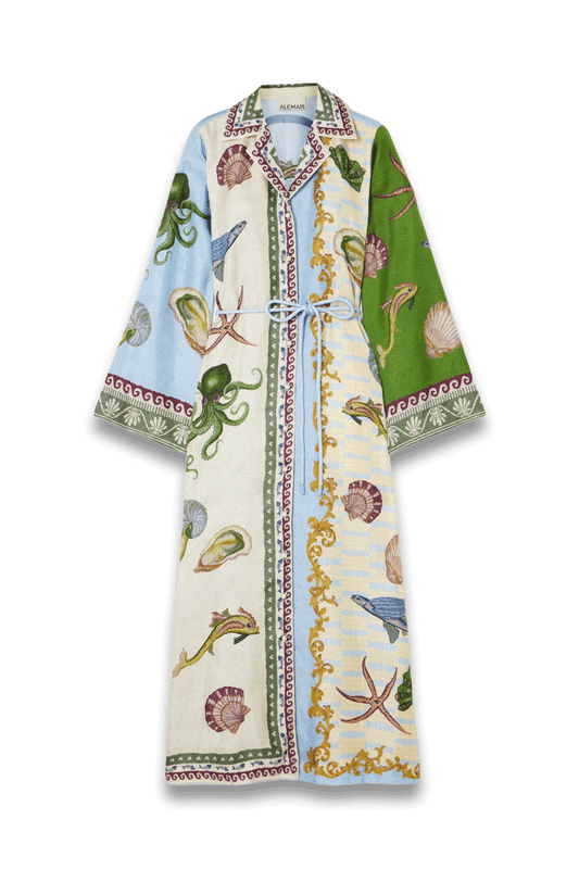 Sam Pauletto Bath House Belted Printed Silk-Twill Midi Shirt Dress