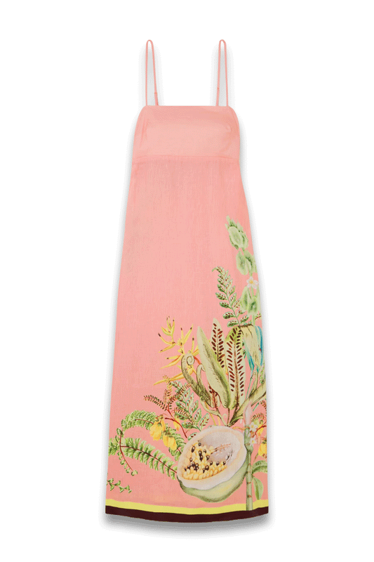 Papaya Smocked Printed Linen Midi Dress