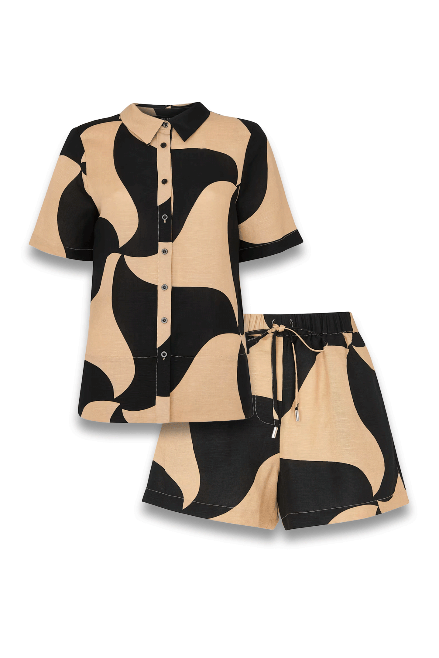 Black Swirl Linen Blend Shirt and Shorts Set