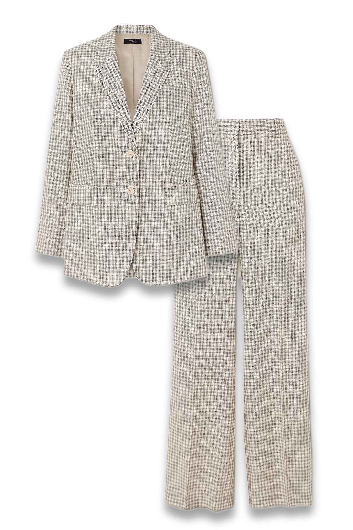 Checked Linen-Blend Blazer and Wide Leg Pants
