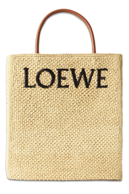 Leather-trimmed Embroidered Raffia Tote