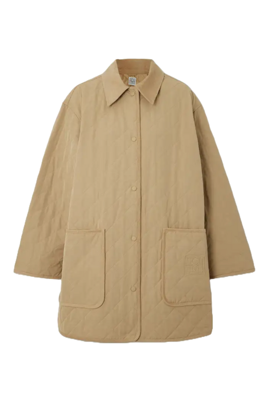 Oversized Beige Corduroy-Trimmed Quilted Organic Cotton-Blend Jacket