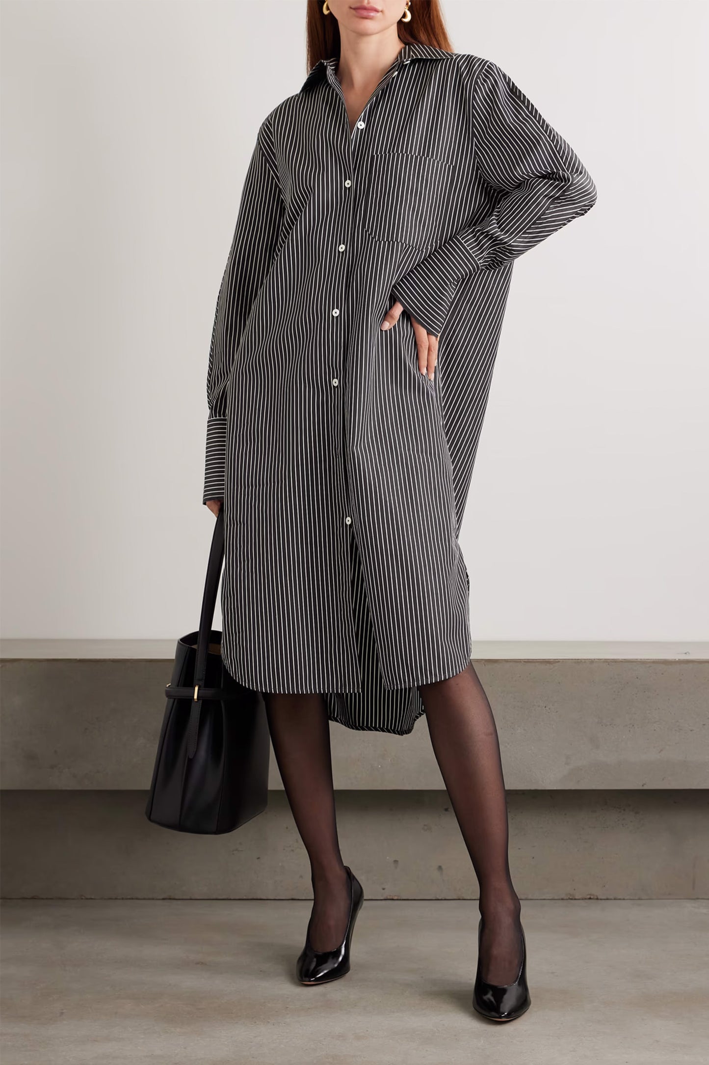 Striped Organic Cotton-Poplin Midi Shirt Dress