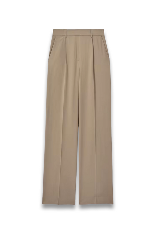 Eden Elasticated-Waist Wide-Leg Twill Trousers in Mink Neutral