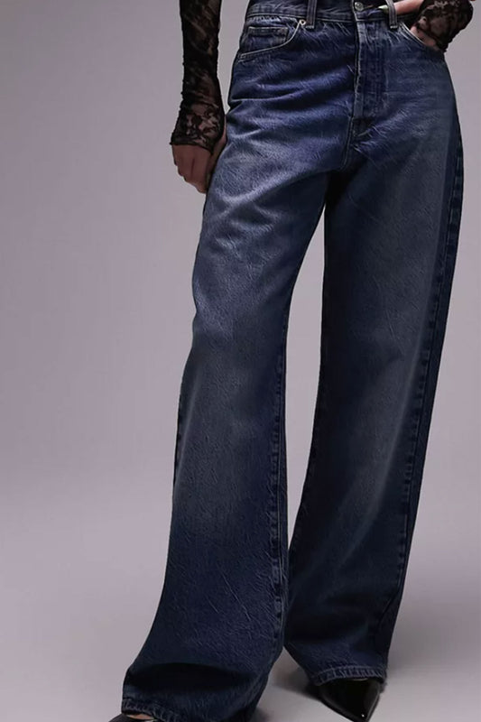 Topshop Column Jeans In Rich Blue