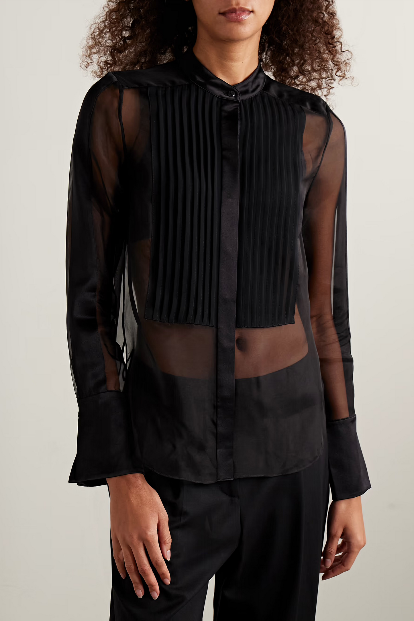 Peyton Pintucked Silk-organza & Satin Blouse