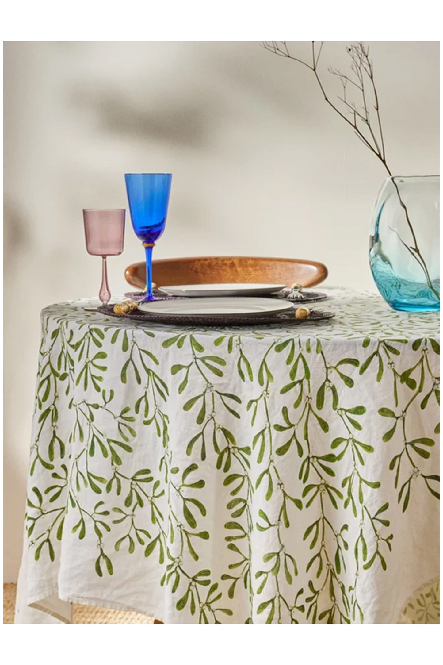 Mistletoe-Print 165x250cm Linen Tablecloth