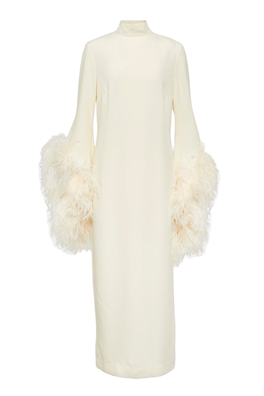 Del Rio Feather-Trim Crepe Midi Dress