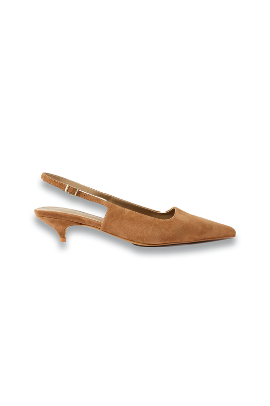 Mila Tan Suede Slingback Kitten Heels