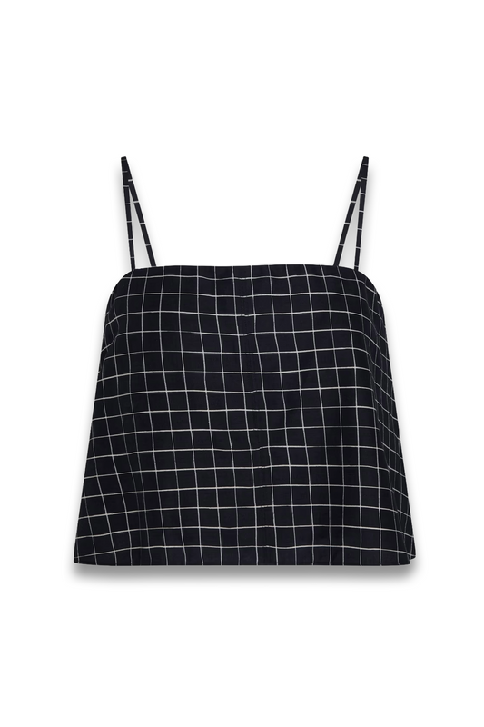 Convertible Cropped Checked Woven Top