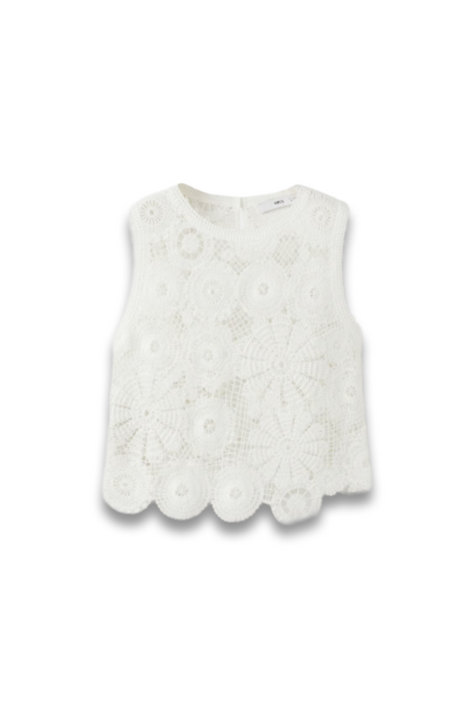 Embroidered Top with Openwork Details