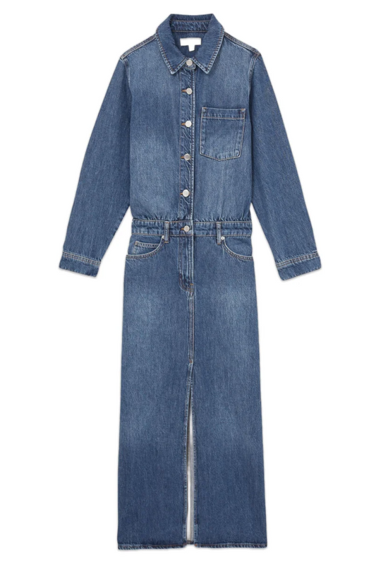 Terra Denim Button-Through Midi Dress In Indigo