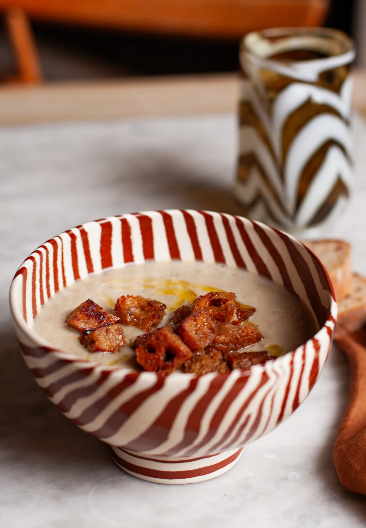 Terracotta and White Marble Soup Bowl