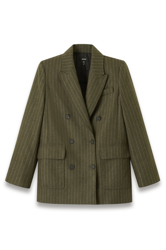 Longline Fitted Blazer Pinstripe Wool