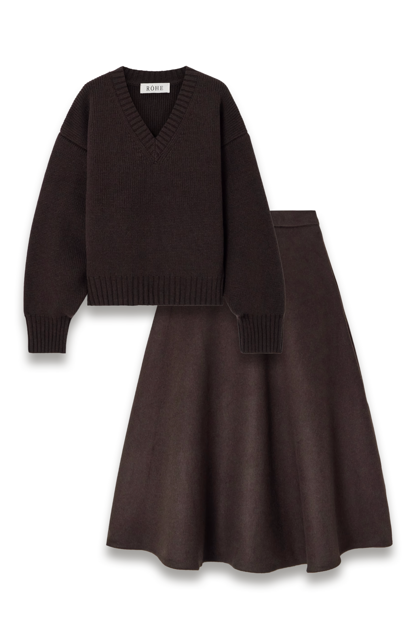 Oversized Ribbed Wool Sweater and Recycled Wool-blend Felt Midi Skirt