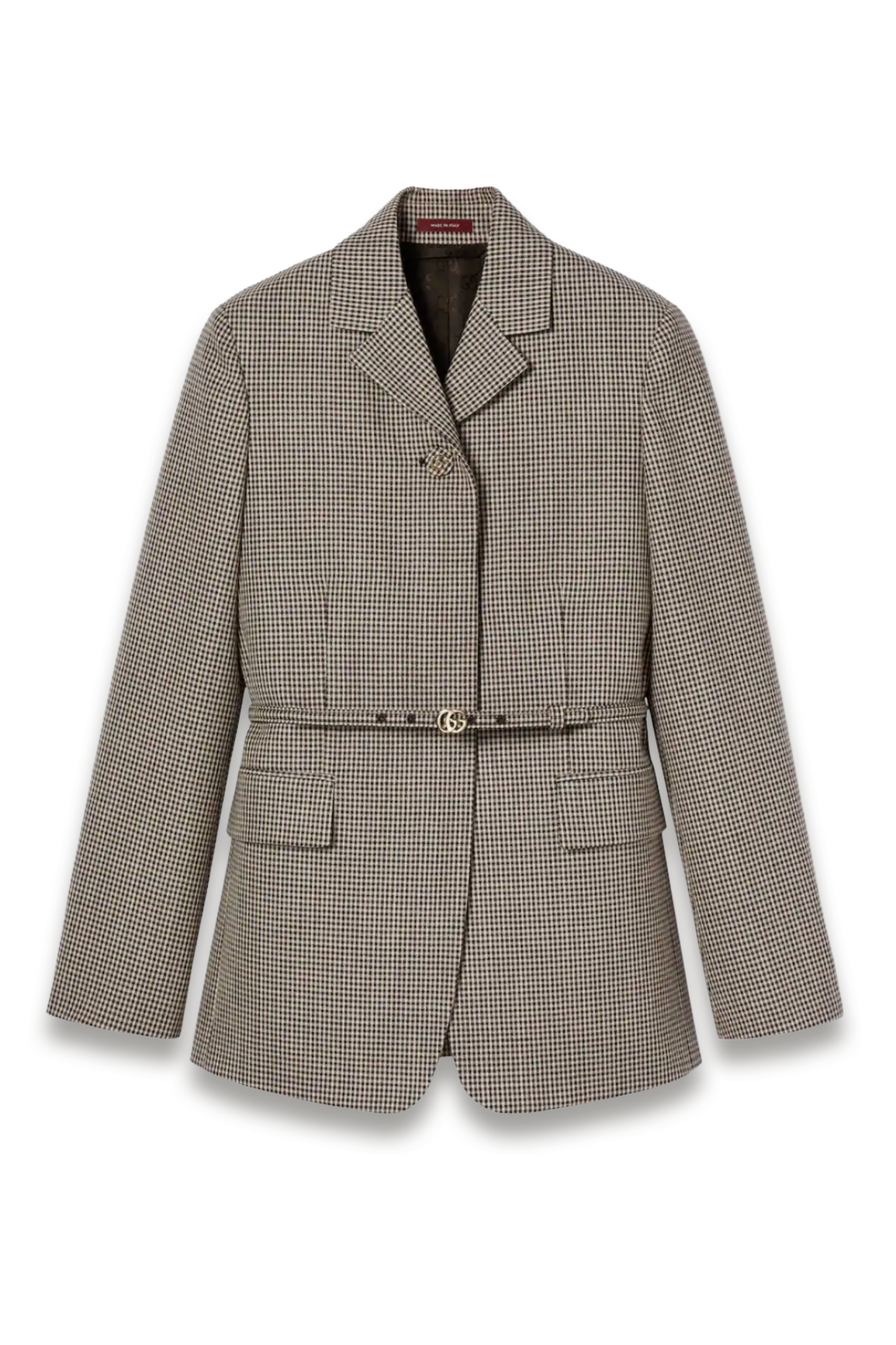 Gingham wool jacket with belt