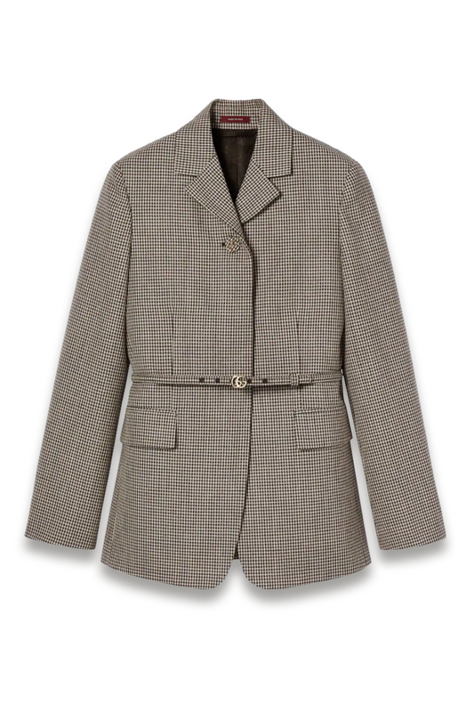 Gingham wool jacket with belt