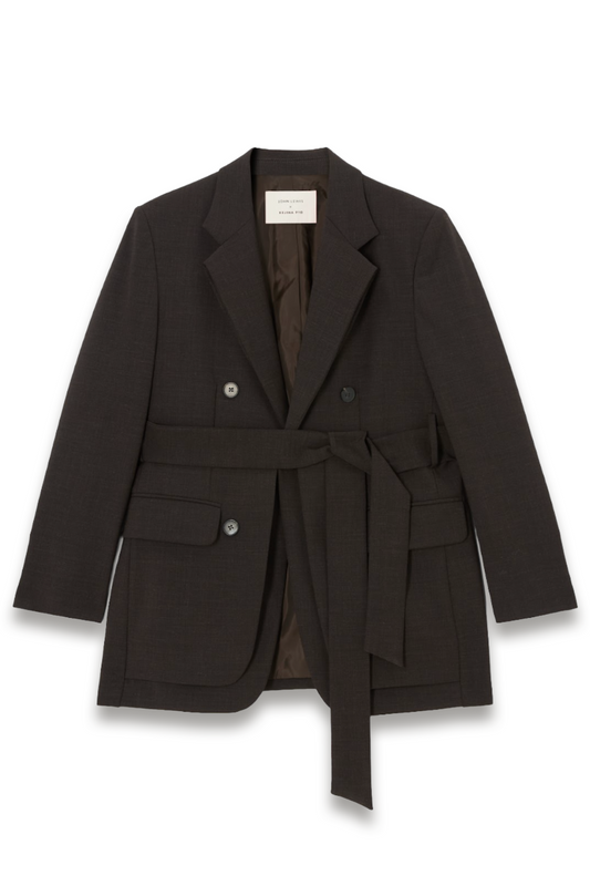 Slim Fit Double Layer Wool Blend Belted Blazer, Chocolate